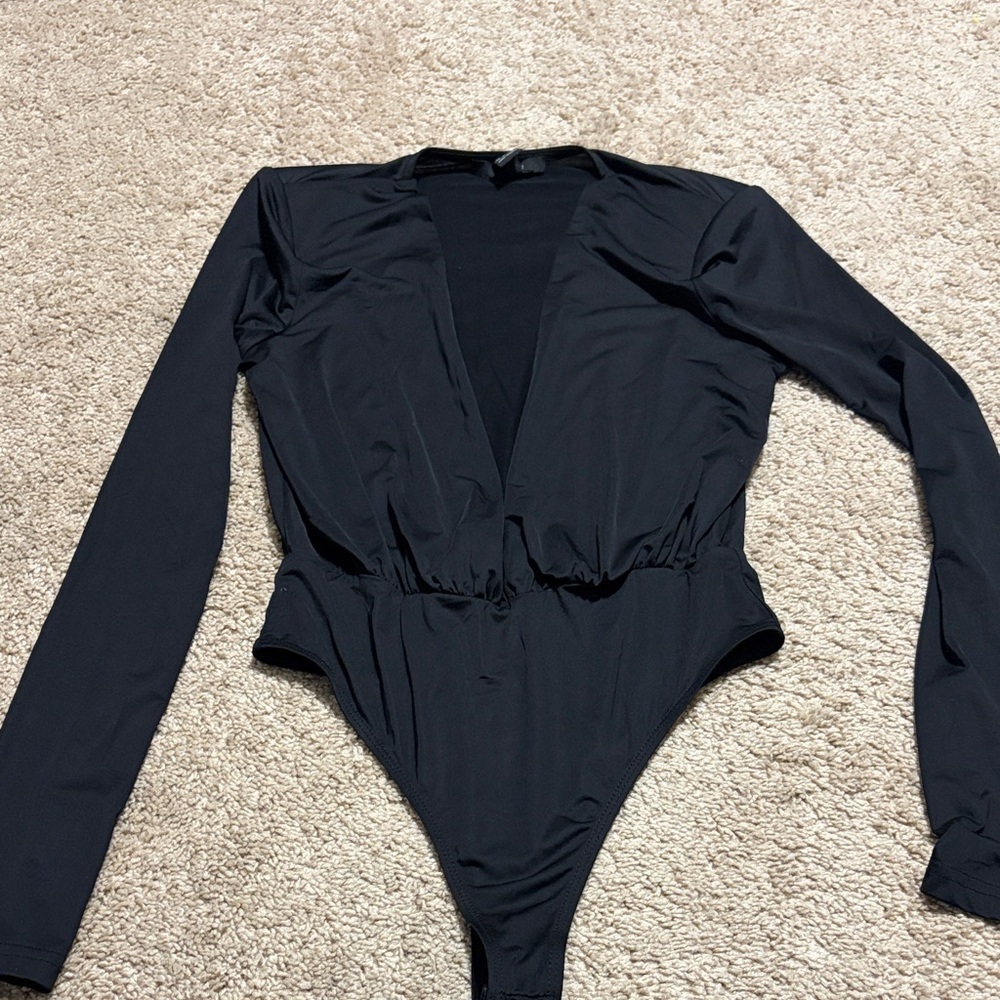 Forever 21 Black Deep Plunge Thong Bodysuit Small